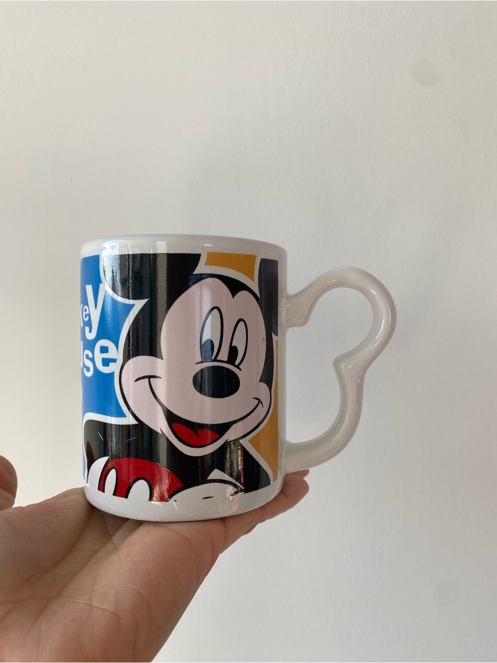 Vintage Disney Mickey Mouse Color Block Ceramic Mug with Shaped Handle